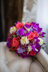 Purple wedding bridal bouquet, round shape