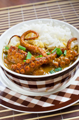 Octopus curry with rice and chives