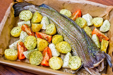 Whole cod with vegetables