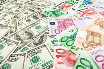 Paper money euro and dolar. background of banknotes