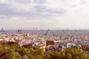 Retro look View of Barcelona