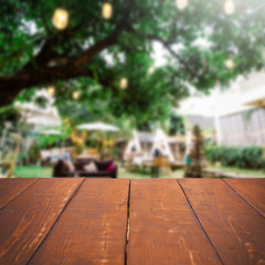 Empty table and blurred outdoor background, product display