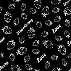 Seamless pattern with scratched Strawberries, summer harvest.