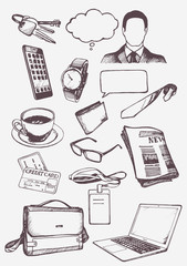 Set of hand drawn objects for businessman. Vector