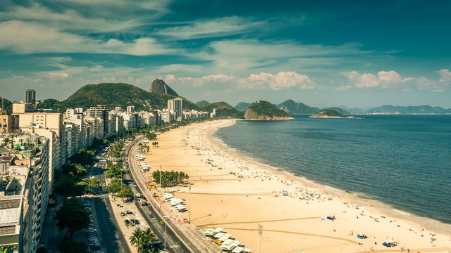 Copacabana Beach high angle Time Lapse in Rio de Janeiro, Brazil -  vintage colors.