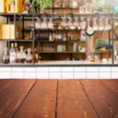 Empty table and blurred kitchen background, product display