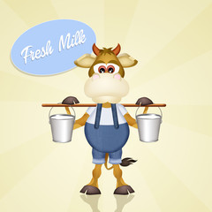 funny cow with milk