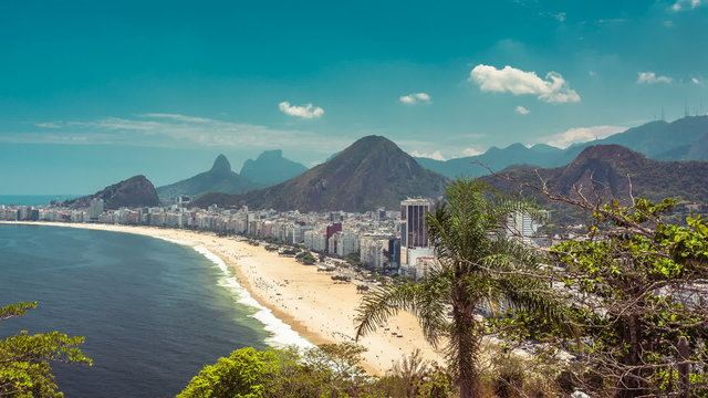 Copacabana Beach panning time lapse from high angle in Rio De Janeiro, Brazil.