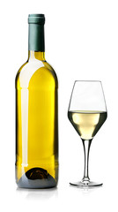 Wine glass and bottle isolated on white