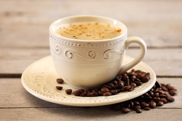 Cup of coffee on table close-up