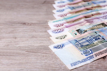 Stack of money on table close up