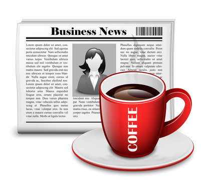 Newspaper with cup of coffee. Vector Illustration