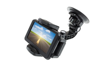 Gps, satellite navigation device, dashboard holder car mount isolated on white with clipping path....