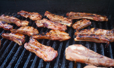 Delicious pork ribs on the grill