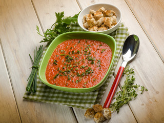 gazpacho with sliced bread