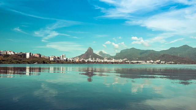 Mountains with water reflection in Rio De Janeiro, Brazil