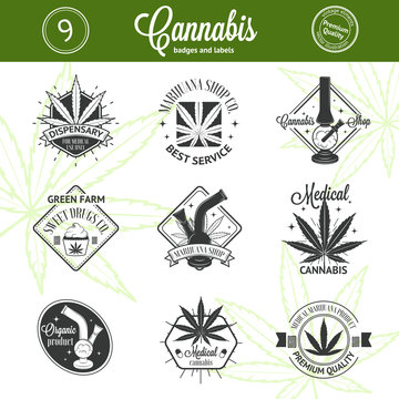 Set of medical marijuana logos. Cannabis badges, labels and