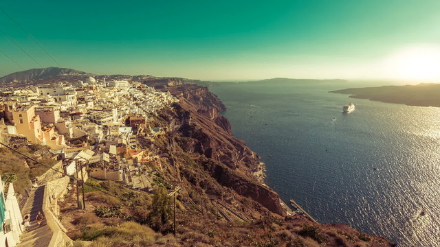 Cruise ship on the Aegan Sea, Santorini- Greece