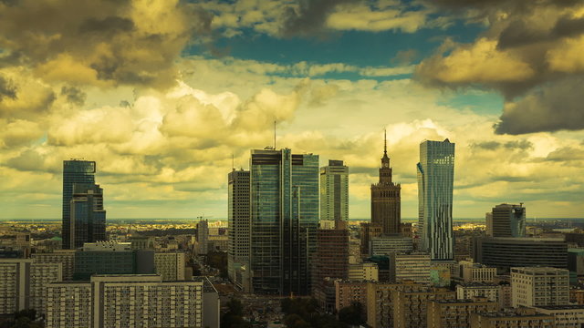Warsaw Skyline City Time lapse ,Vintage Colors