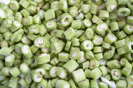 Close up of sliced fresh cowpea beans