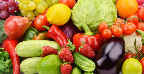 bright background of fruits and vegetables