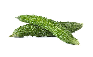 green bitter gourd on white background