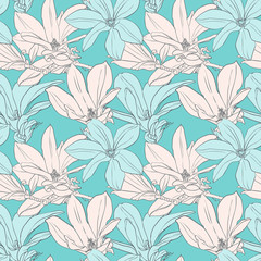 Seamless vector pattern with magnolia