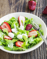 Salad with Strawberry, Green Lettuce and Cheese