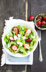 Salad with Strawberry, Green Lettuce and Cheese