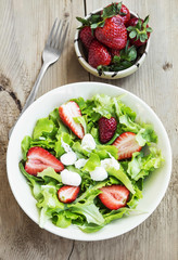 Salad with Strawberry, Green Lettuce and Cheese