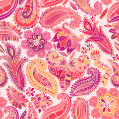 Vintage floral motif ethnic seamless background.