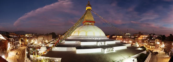 Crédence de cuisine en verre imprimé Népal Vue nocturne du stupa de Bodhnath - Katmandou - Népal