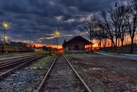 Night railway station