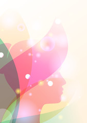 Vector background with beautiful girl silhouette. Woman's face a