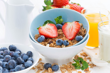 healthy breakfast - granola, fresh berries and milk