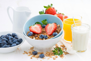 healthy breakfast - granola, fresh berries and milk