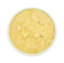 Serving of potato and leek soup in bowl