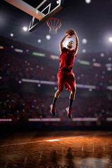 red Basketball player in action