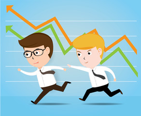 Two different businessmen in rush competing, business concept