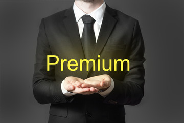 businessman in suit serving gesture hands open premium
