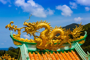 Fototapeta na wymiar Chinese dragon on the roof of chinese temple