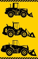 Wheel loaders. Heavy construction machine. Vector illustration