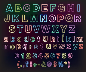 Neon glow alphabet set