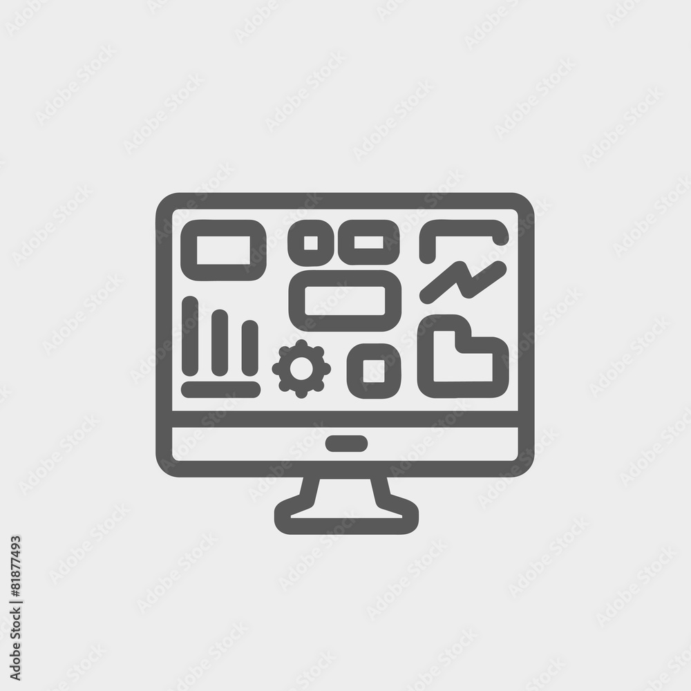 Poster monitor with business graph thin line icon