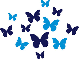 Set of blue Butterflies