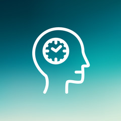 Clocks in head thin line icon