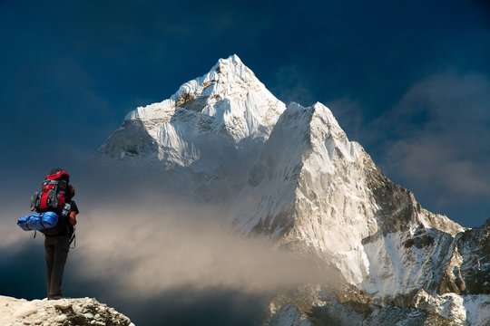 Evening view of Ama Dablam with tourist