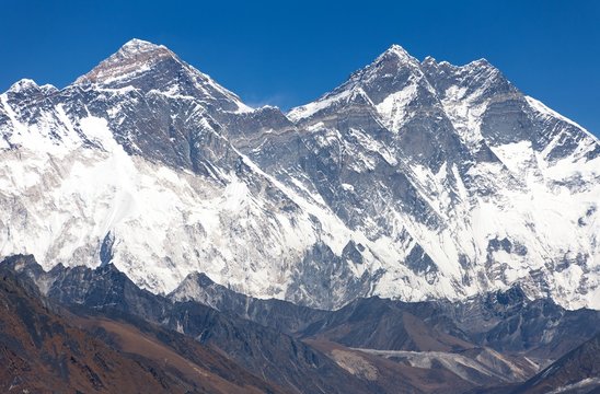 view of Mount Everest, Nuptse rock face, Lhotse
