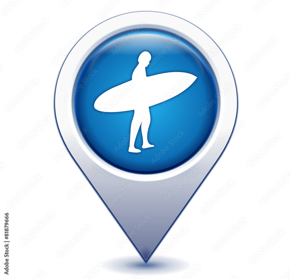 Sticker surfer sur marqueur géolocalisation bleu