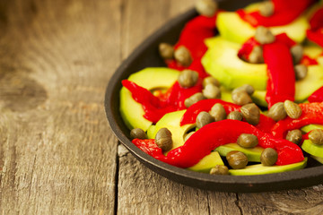 Salad of roasted peppers and avocado